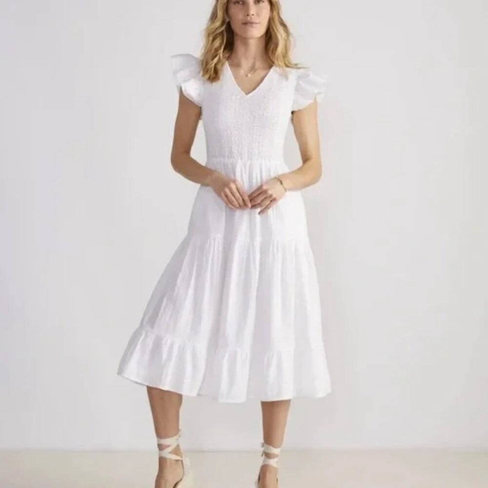 Vineyard Vines smocked v neck midi dress